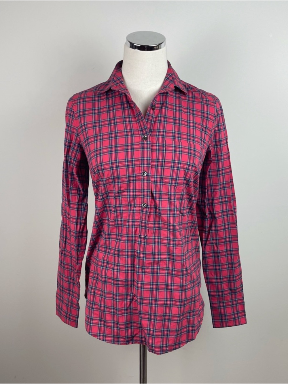 J. Crew Red Blue Plaid Preppy Collared Long Sleeve Button Down Top Women Size 00